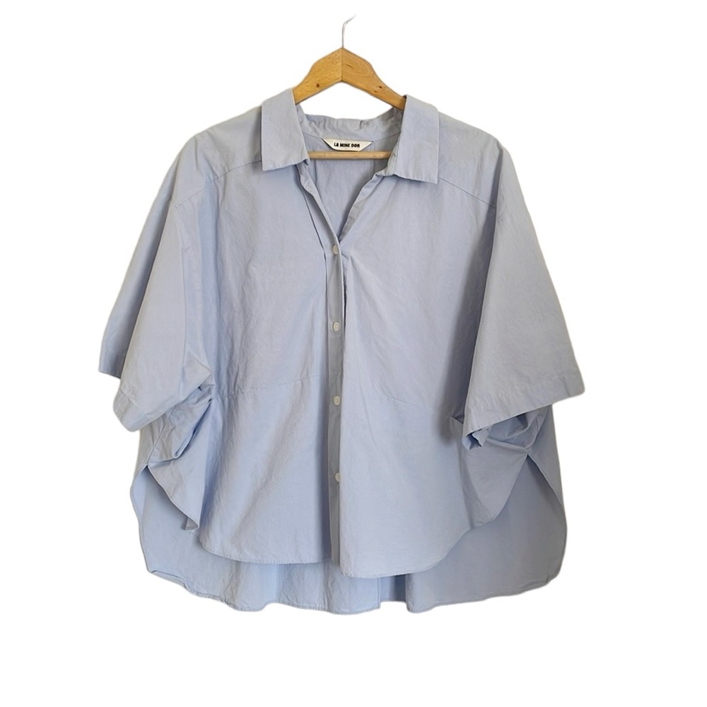La Mine Dor Blue Button Front Loose Fitting Lagenlook Euro Summer Top Free Size